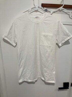 VEIISAR Men's Heavyweight Pocket T-Shirt Thick Crew Neck Tee, White, Size Medium